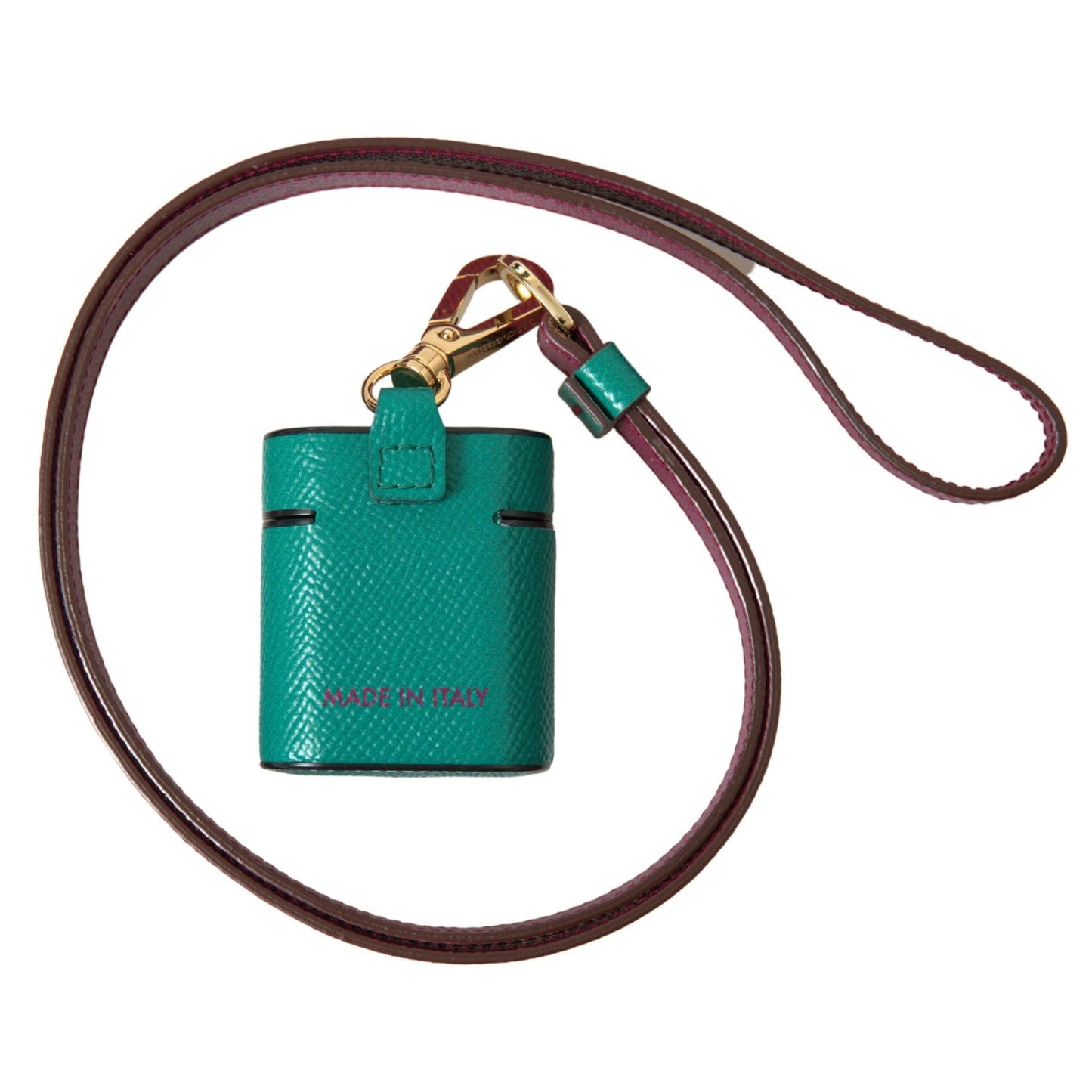 Dolce & Gabbana Green Maroon Calf Leather Logo Print Strap Airpods Case Dolce & Gabbana