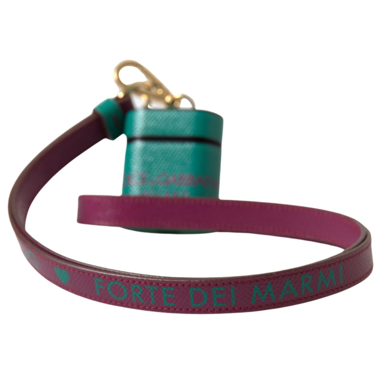 Dolce & Gabbana Green Maroon Calf Leather Logo Print Strap Airpods Case Dolce & Gabbana