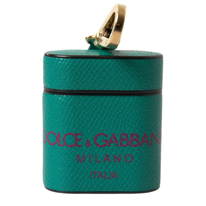 Dolce & Gabbana Green Maroon Calf Leather Logo Print Strap Airpods Case Dolce & Gabbana