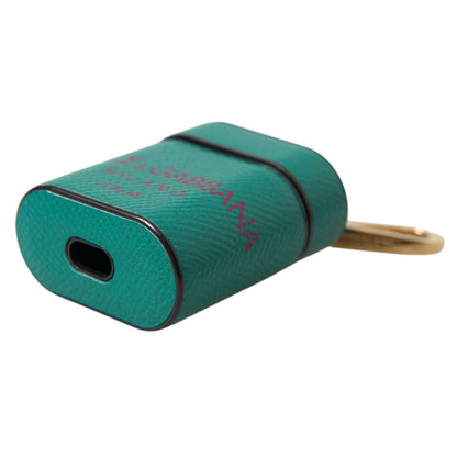 Dolce & Gabbana Green Maroon Calf Leather Logo Print Strap Airpods Case Dolce & Gabbana