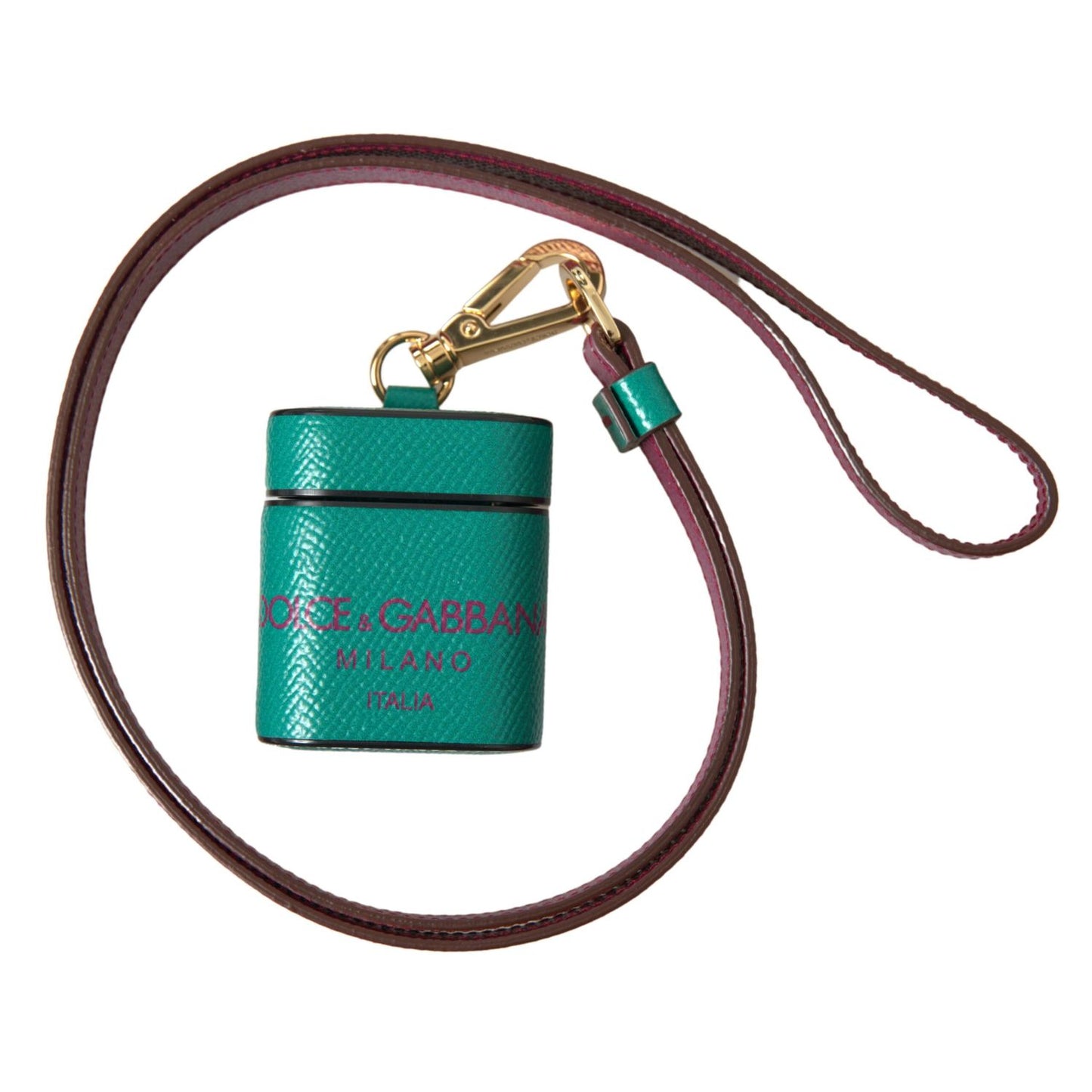 Dolce & Gabbana Green Maroon Calf Leather Logo Print Strap Airpods Case Dolce & Gabbana