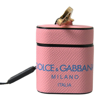Dolce & Gabbana Pink Blue Calf Leather Logo Print Strap Airpods Case Dolce & Gabbana