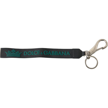 Dolce & Gabbana Black DG Logo Rubber Silver Tone Metal Keychain Dolce & Gabbana