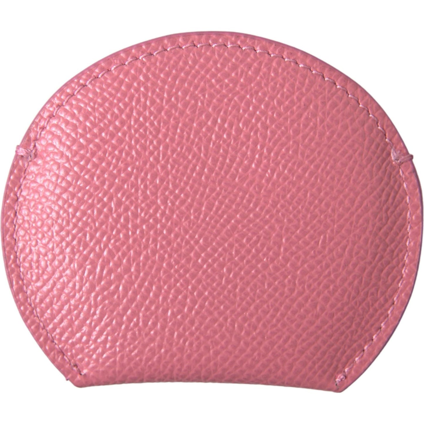 Dolce & Gabbana Pink Calfskin Leather Round Logo Print Hand Mirror Holder Dolce & Gabbana