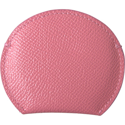 Dolce & Gabbana Pink Calfskin Leather Round Logo Print Hand Mirror Holder Dolce & Gabbana