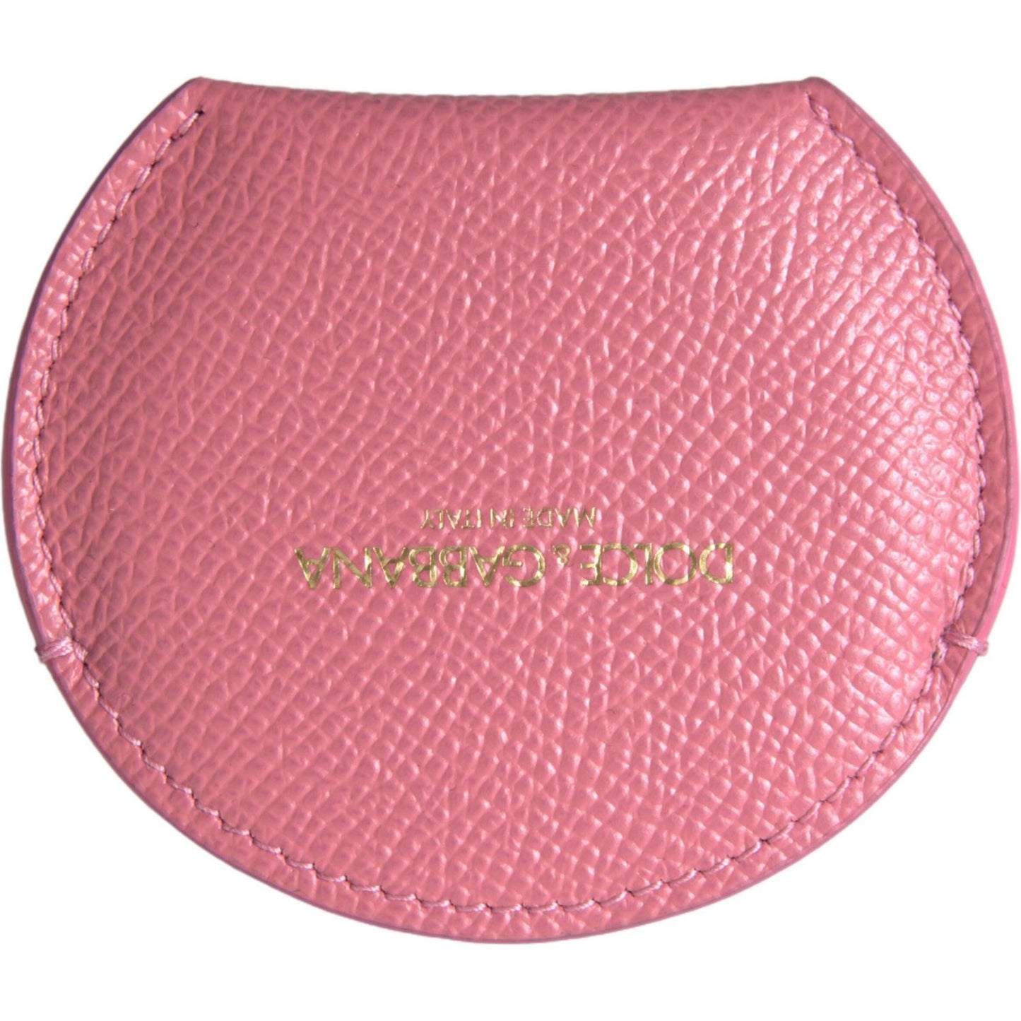 Dolce & Gabbana Pink Calfskin Leather Round Logo Print Hand Mirror Holder Dolce & Gabbana