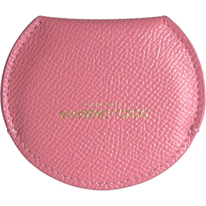 Dolce & Gabbana Pink Calfskin Leather Round Logo Print Hand Mirror Holder Dolce & Gabbana