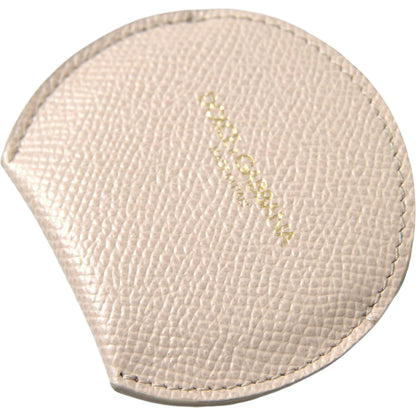Dolce & Gabbana Beige Calfskin Leather Round Logo Hand Mirror Holder Dolce & Gabbana