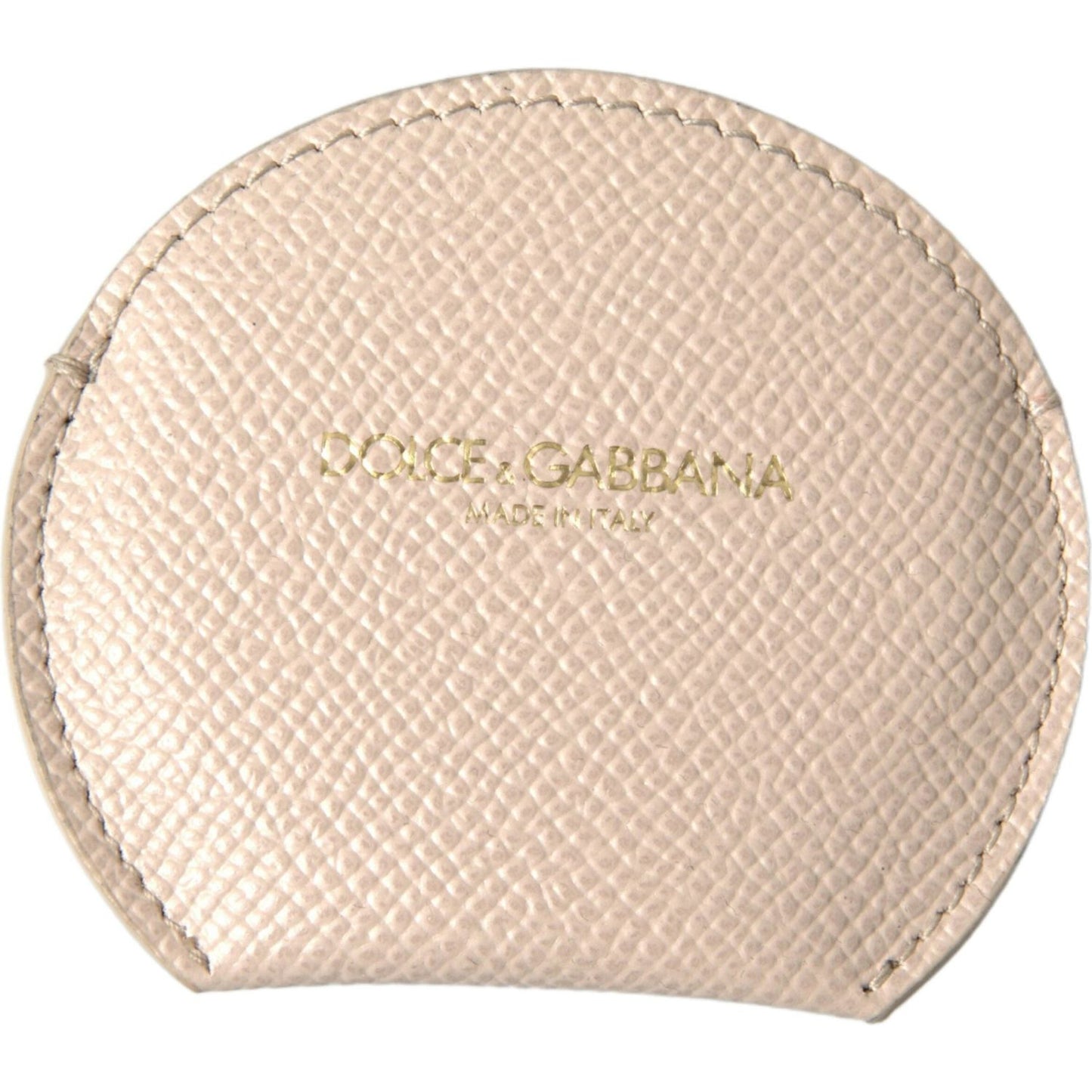 Dolce & Gabbana Beige Calfskin Leather Round Logo Hand Mirror Holder Dolce & Gabbana