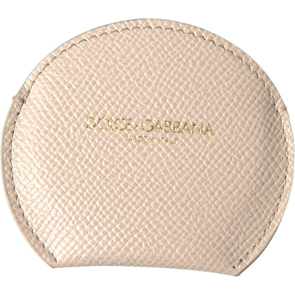 Dolce & Gabbana Beige Calfskin Leather Round Logo Hand Mirror Holder Dolce & Gabbana