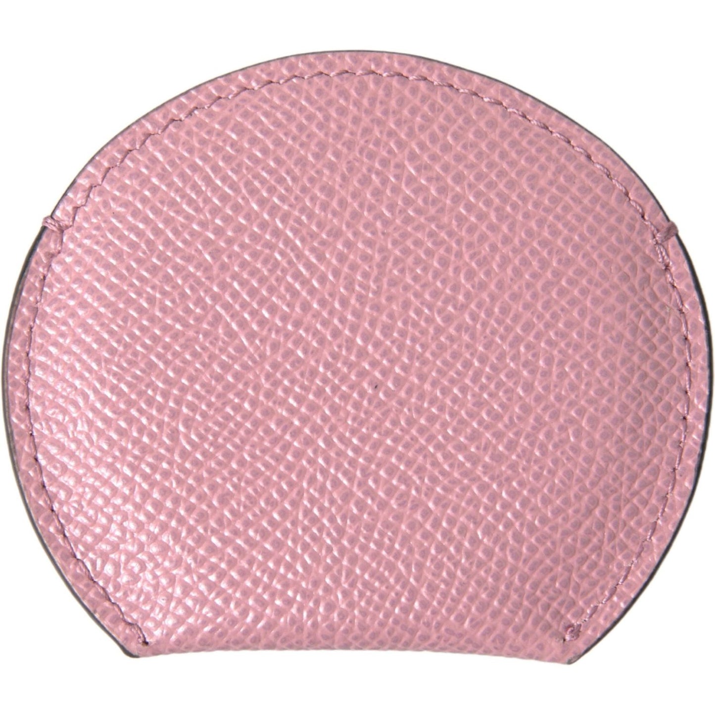 Dolce & Gabbana Pink Calfskin Leather Round Logo Print Hand Mirror Holder Dolce & Gabbana