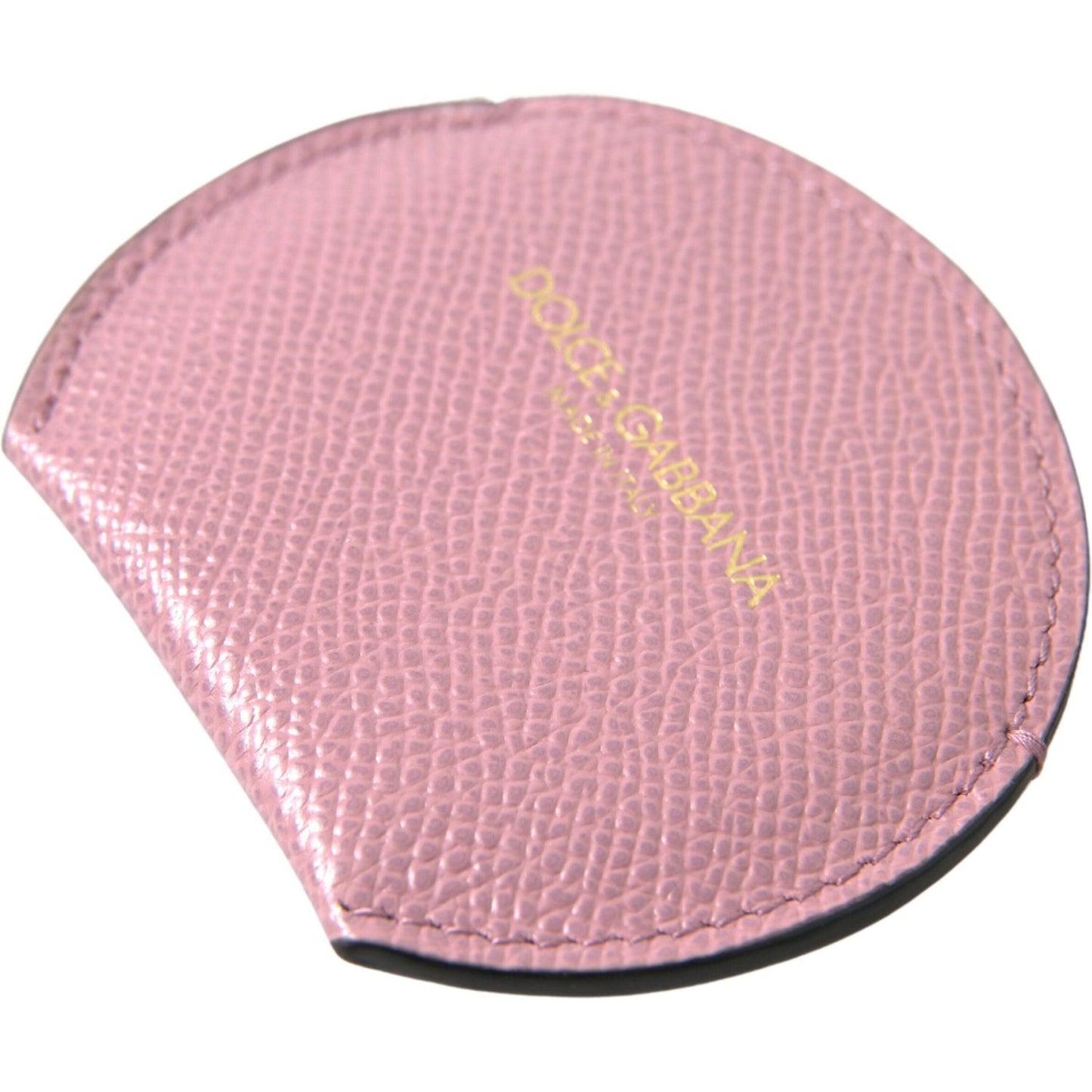 Dolce & Gabbana Pink Calfskin Leather Round Logo Print Hand Mirror Holder Dolce & Gabbana