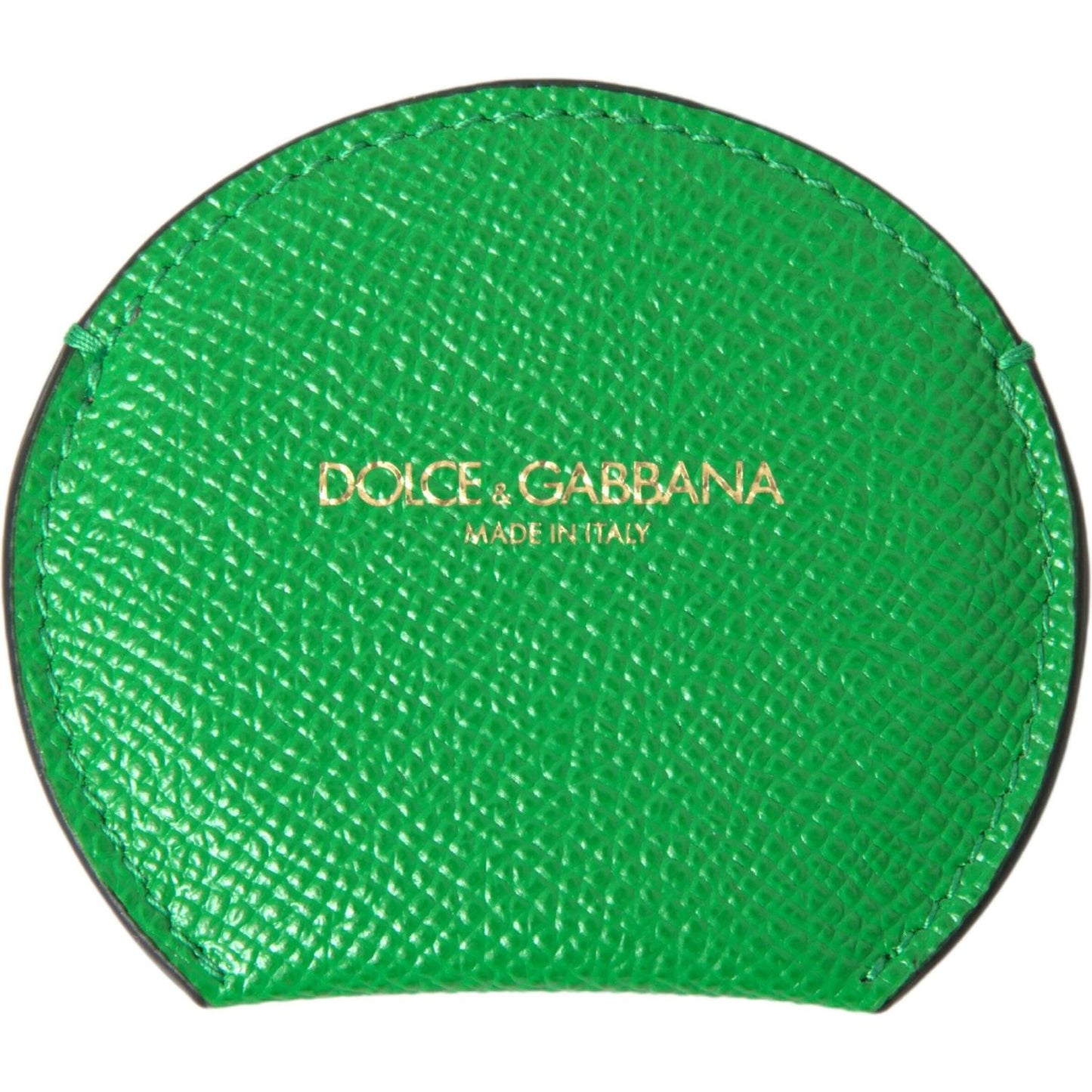 Dolce & Gabbana Green Calfskin Leather Round Logo Hand Mirror Holder Dolce & Gabbana