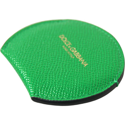 Dolce & Gabbana Green Calfskin Leather Round Logo Hand Mirror Holder Dolce & Gabbana