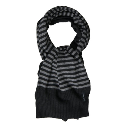 Dolce & Gabbana Black Gray Stripe Wool Neck Wrap Shawl Scarf Dolce & Gabbana
