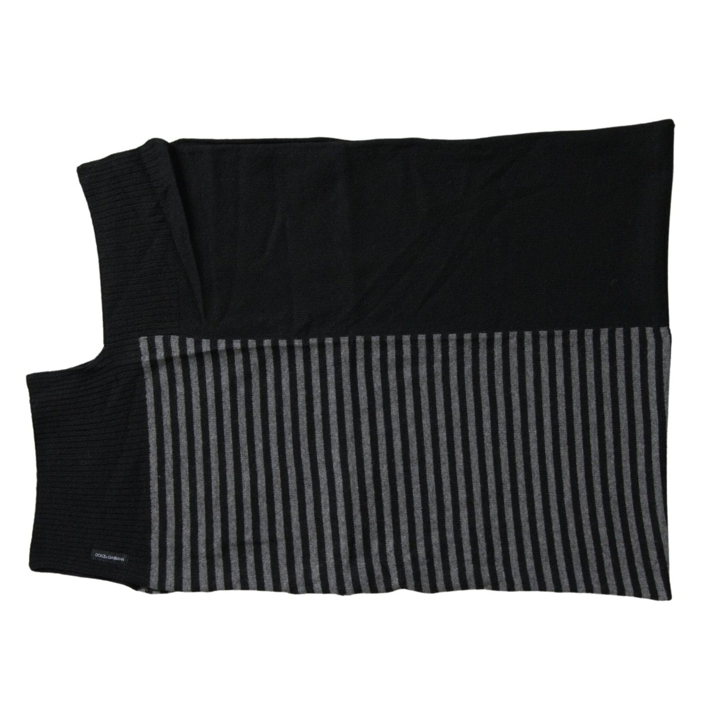 Dolce & Gabbana Black Gray Stripe Wool Neck Wrap Shawl Scarf Dolce & Gabbana