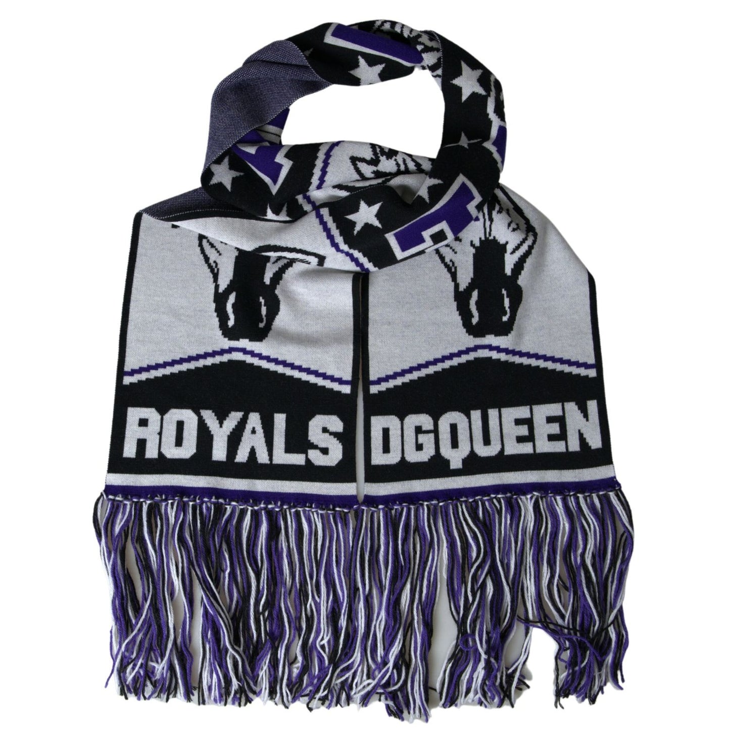 Dolce & Gabbana Multicolor Wool DG Queen Wrap Fringe Scarf Dolce & Gabbana