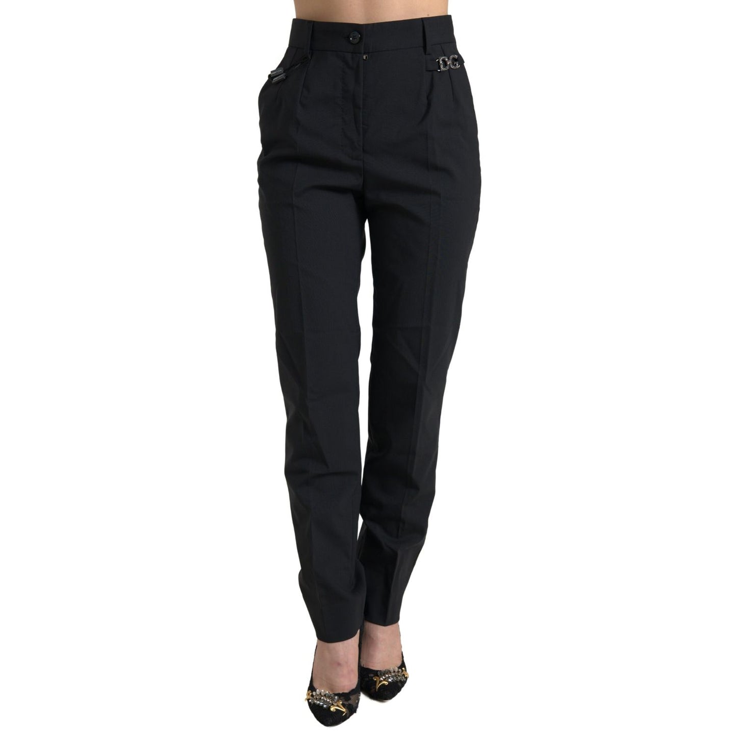 Dolce & Gabbana Black Wool High Waist Tapered Pants Dolce & Gabbana