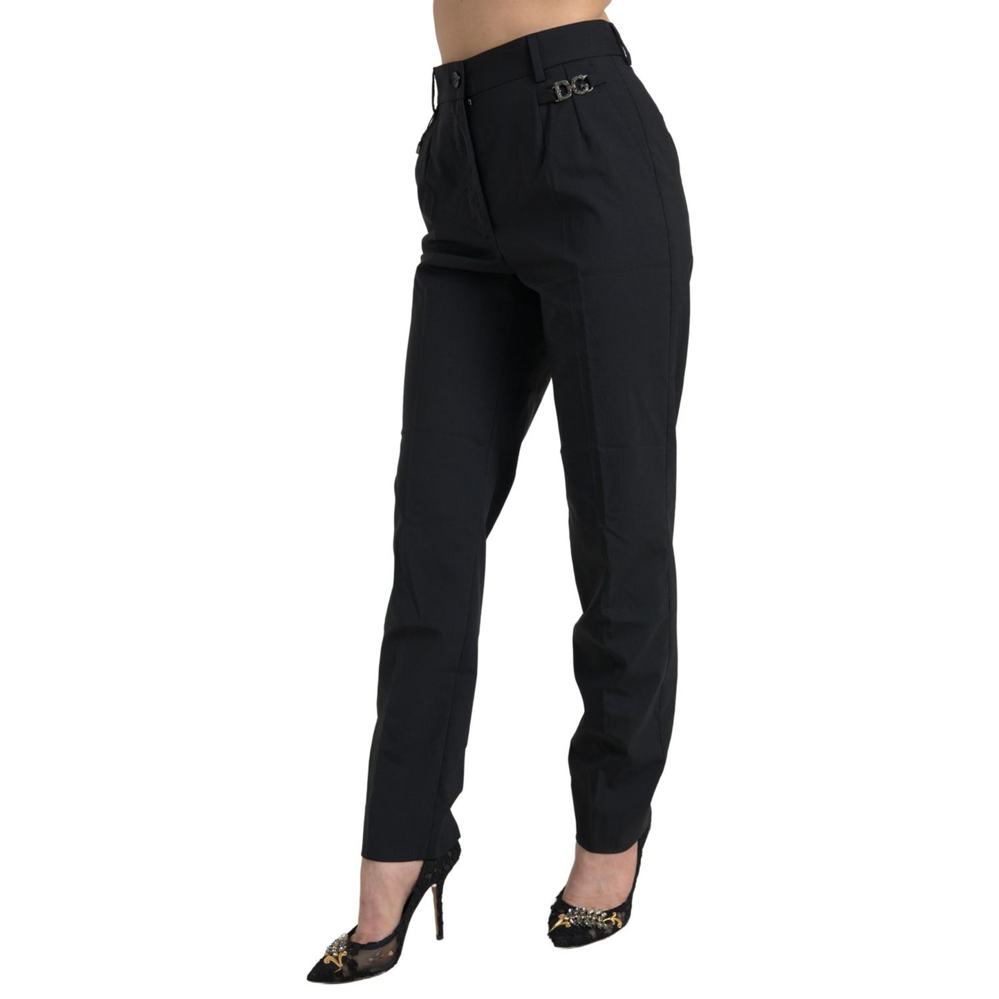 Dolce & Gabbana Black Wool High Waist Tapered Pants Dolce & Gabbana