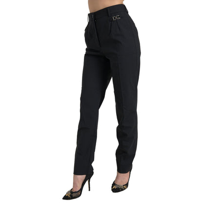 Dolce & Gabbana Black Wool High Waist Tapered Pants Dolce & Gabbana