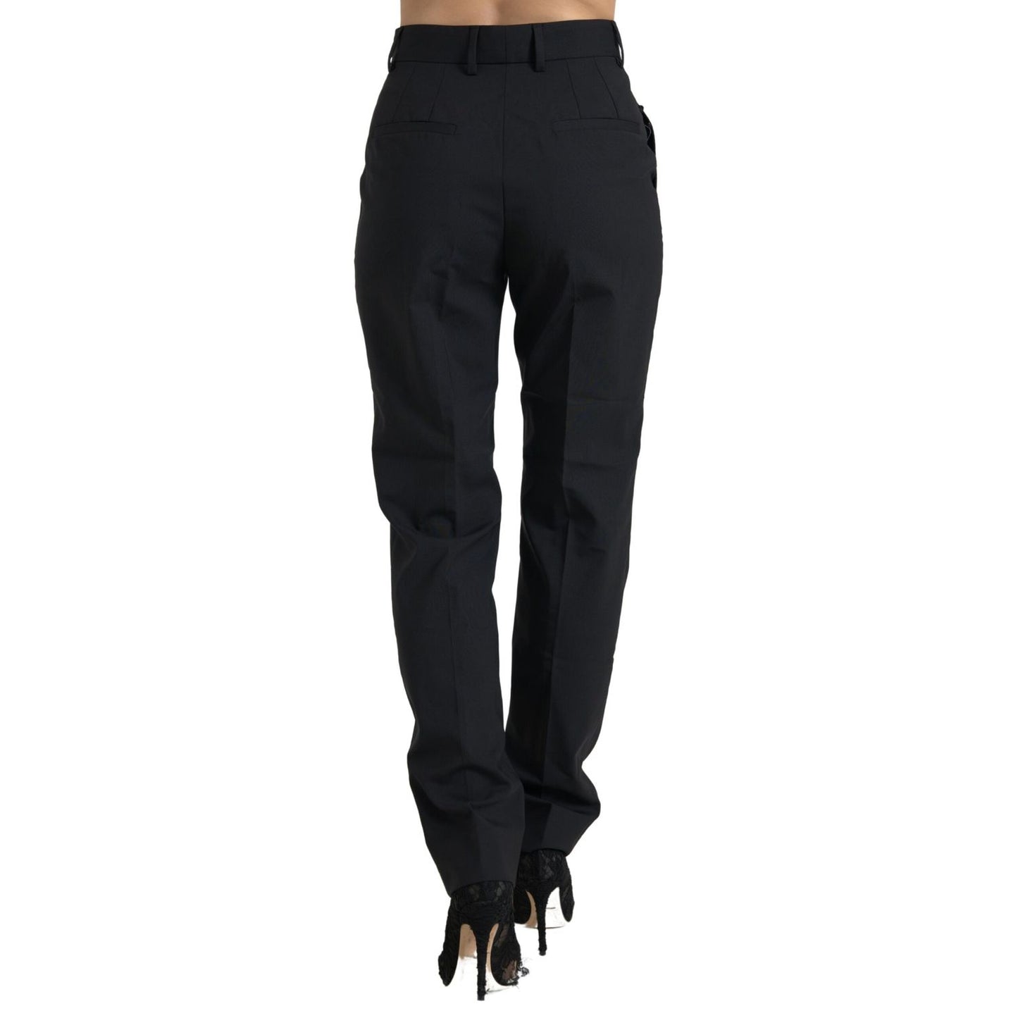 Dolce & Gabbana Black Wool High Waist Tapered Pants Dolce & Gabbana