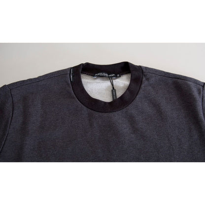 Dolce & Gabbana Dark Gray Cotton Crew Neck Pullover Sweater Dolce & Gabbana