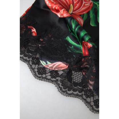 Dolce & Gabbana Black Anthurium Print Silk Camisole Top Underwear Dolce & Gabbana