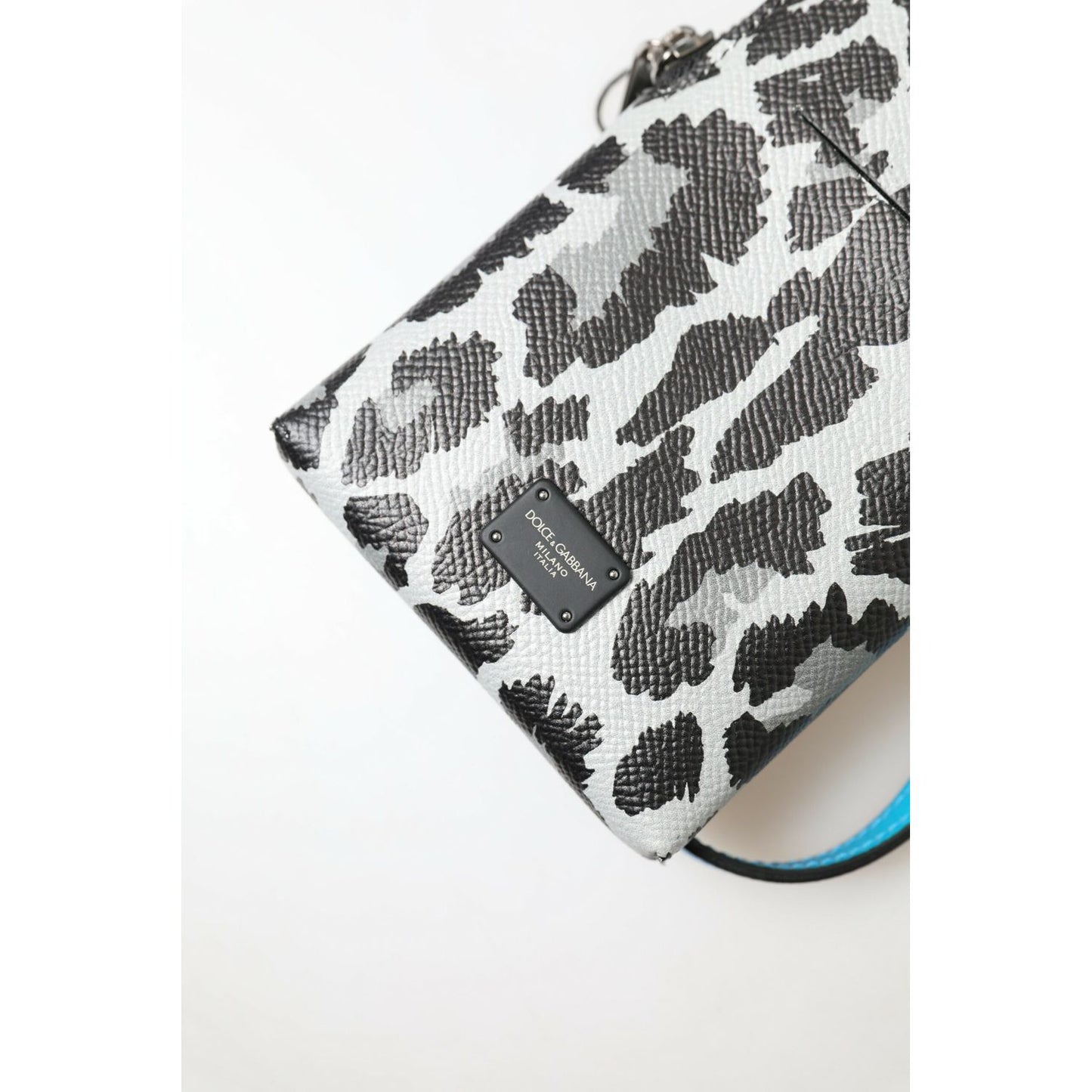 Dolce & Gabbana Gray Leopard Leather Men Purse Crossbody Sling Phone Bag Dolce & Gabbana