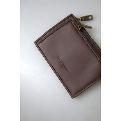 Dolce & Gabbana Brown Leather Zip Logo Keyring Coin Purse Wallet Dolce & Gabbana