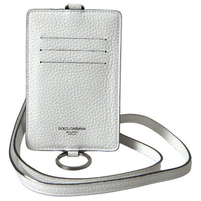 Dolce & Gabbana White Leather Lanyard Logo Card Holder Men Wallet Dolce & Gabbana