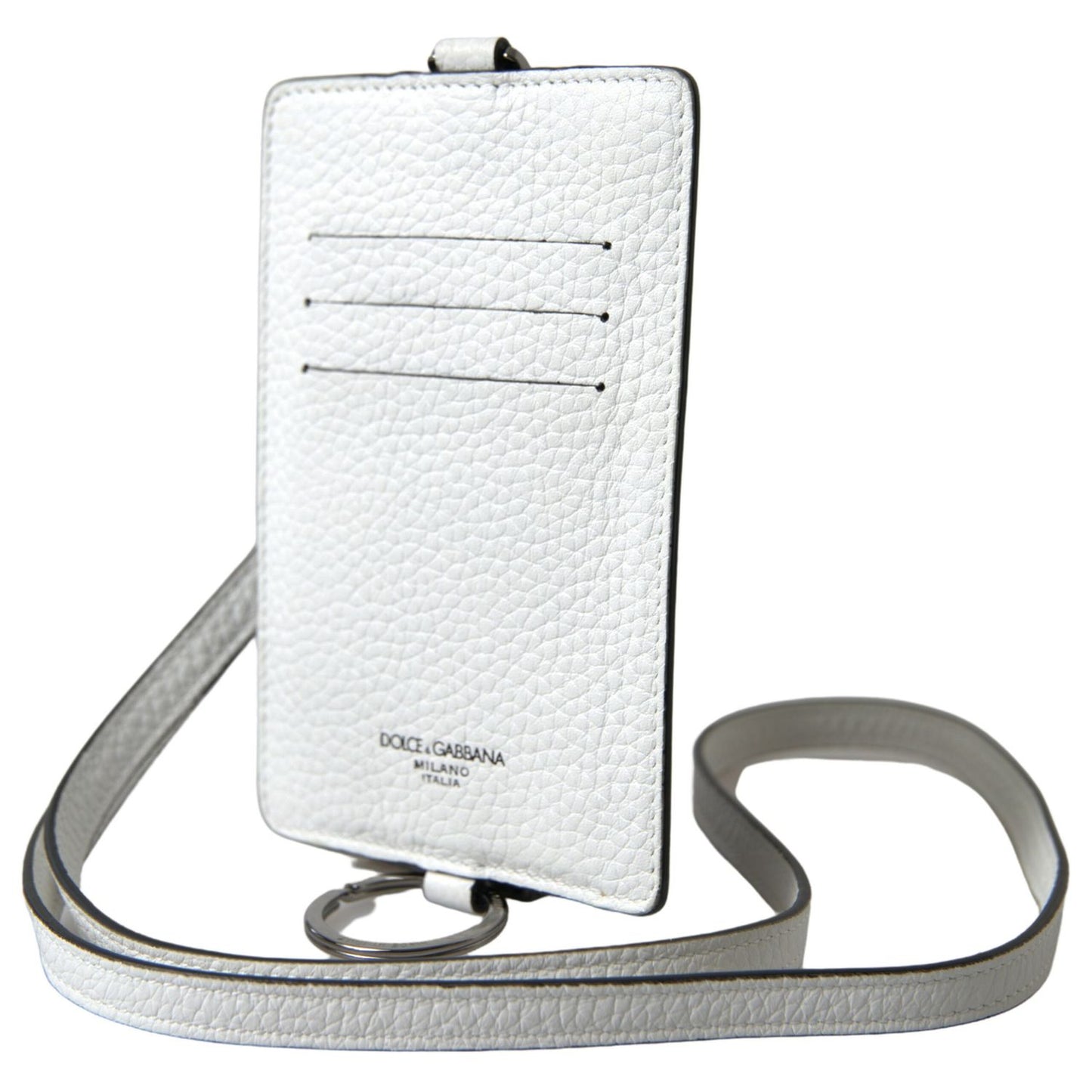 Dolce & Gabbana White Leather Lanyard Logo Card Holder Men Wallet Dolce & Gabbana