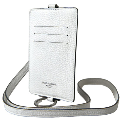 Dolce & Gabbana White Leather Lanyard Logo Card Holder Men Wallet Dolce & Gabbana