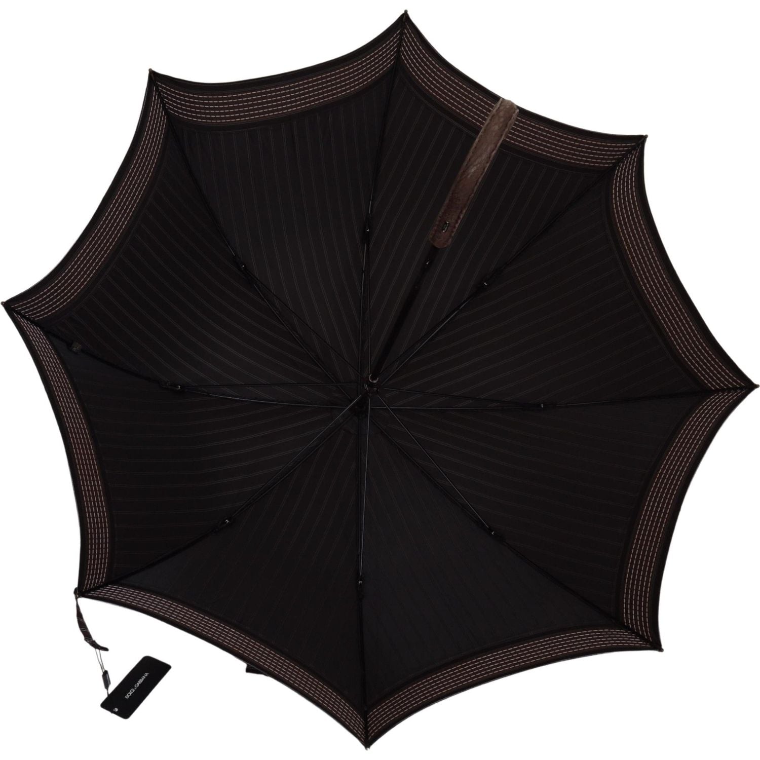 Dolce & Gabbana Brown Striped Leather Handle Collapsible Sartoria Umbrella