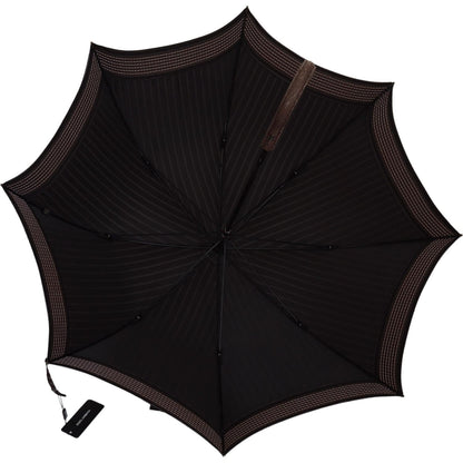 Dolce & Gabbana Brown Striped Leather Handle Collapsible Sartoria Umbrella Dolce & Gabbana