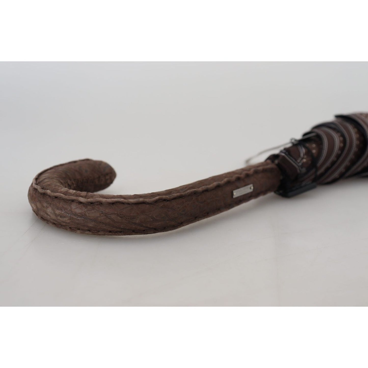 Dolce & Gabbana Brown Striped Leather Handle Collapsible Sartoria Umbrella Dolce & Gabbana