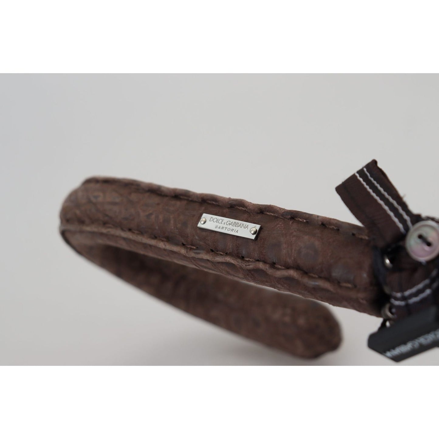 Dolce & Gabbana Brown Striped Leather Handle Collapsible Sartoria Umbrella Dolce & Gabbana