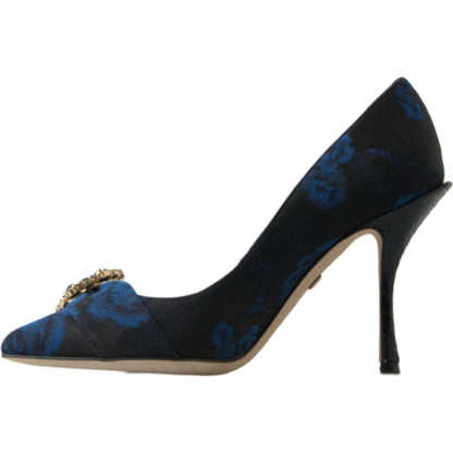 Dolce & Gabbana Blue Floral Ayers Crystal Pumps Shoes Dolce & Gabbana