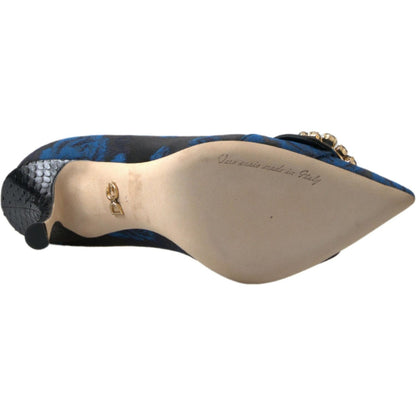 Dolce & Gabbana Blue Floral Ayers Crystal Pumps Shoes Dolce & Gabbana