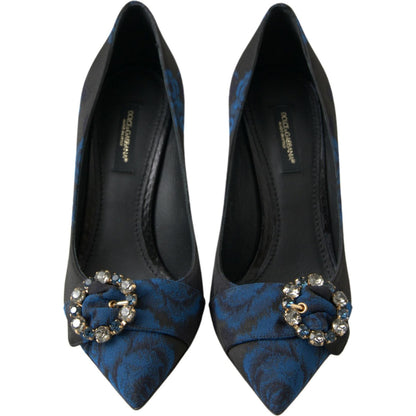 Dolce & Gabbana Blue Floral Ayers Crystal Pumps Shoes Dolce & Gabbana