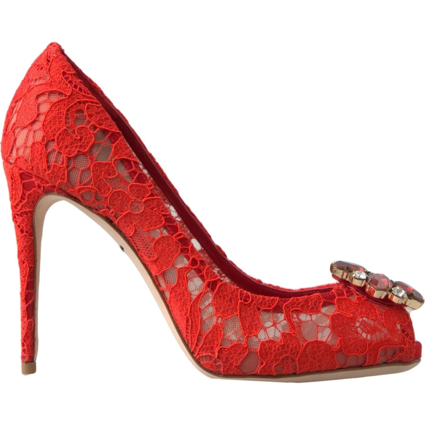 Dolce & Gabbana Red Taormina Lace Crystal Heels Pumps Shoes Dolce & Gabbana