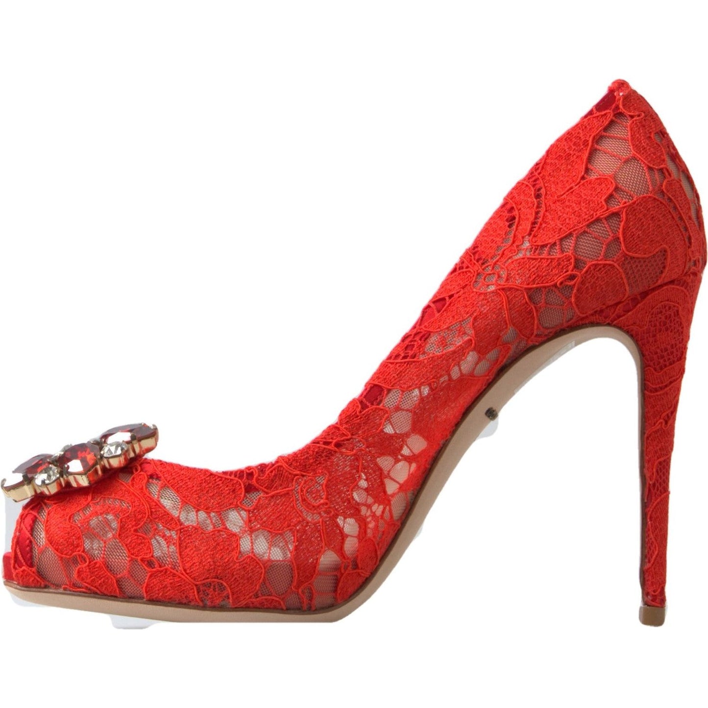 Dolce & Gabbana Red Taormina Lace Crystal Heels Pumps Shoes Dolce & Gabbana