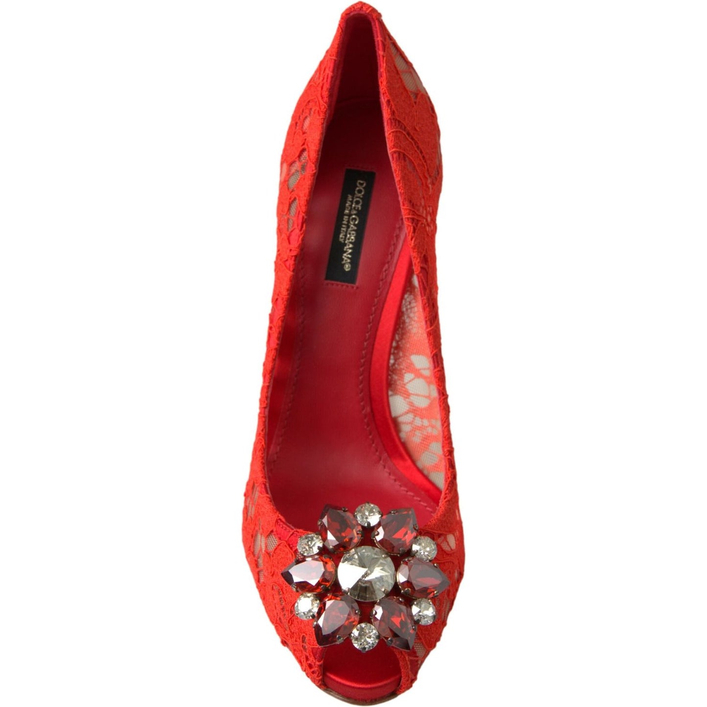 Dolce & Gabbana Red Taormina Lace Crystal Heels Pumps Shoes Dolce & Gabbana