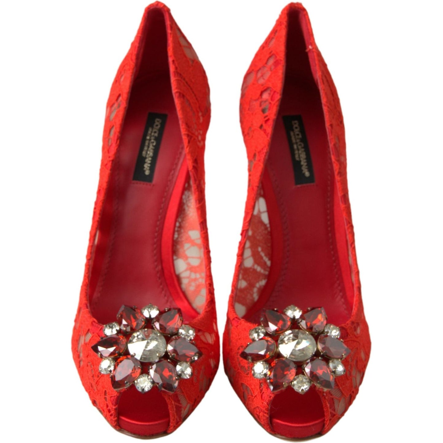 Dolce & Gabbana Red Taormina Lace Crystal Heels Pumps Shoes Dolce & Gabbana