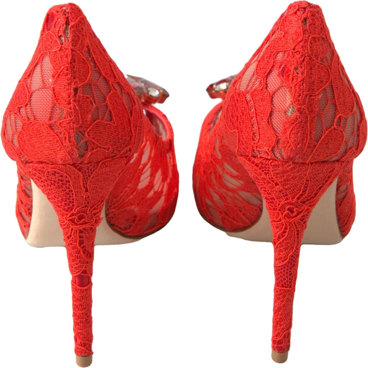 Dolce & Gabbana Red Taormina Lace Crystal Heels Pumps Shoes Dolce & Gabbana
