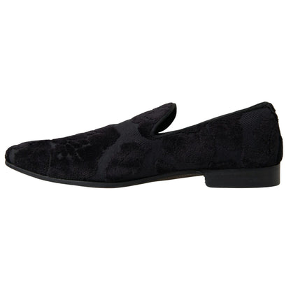 Dolce & Gabbana Black Brocade Loafers Formal Shoes Dolce & Gabbana
