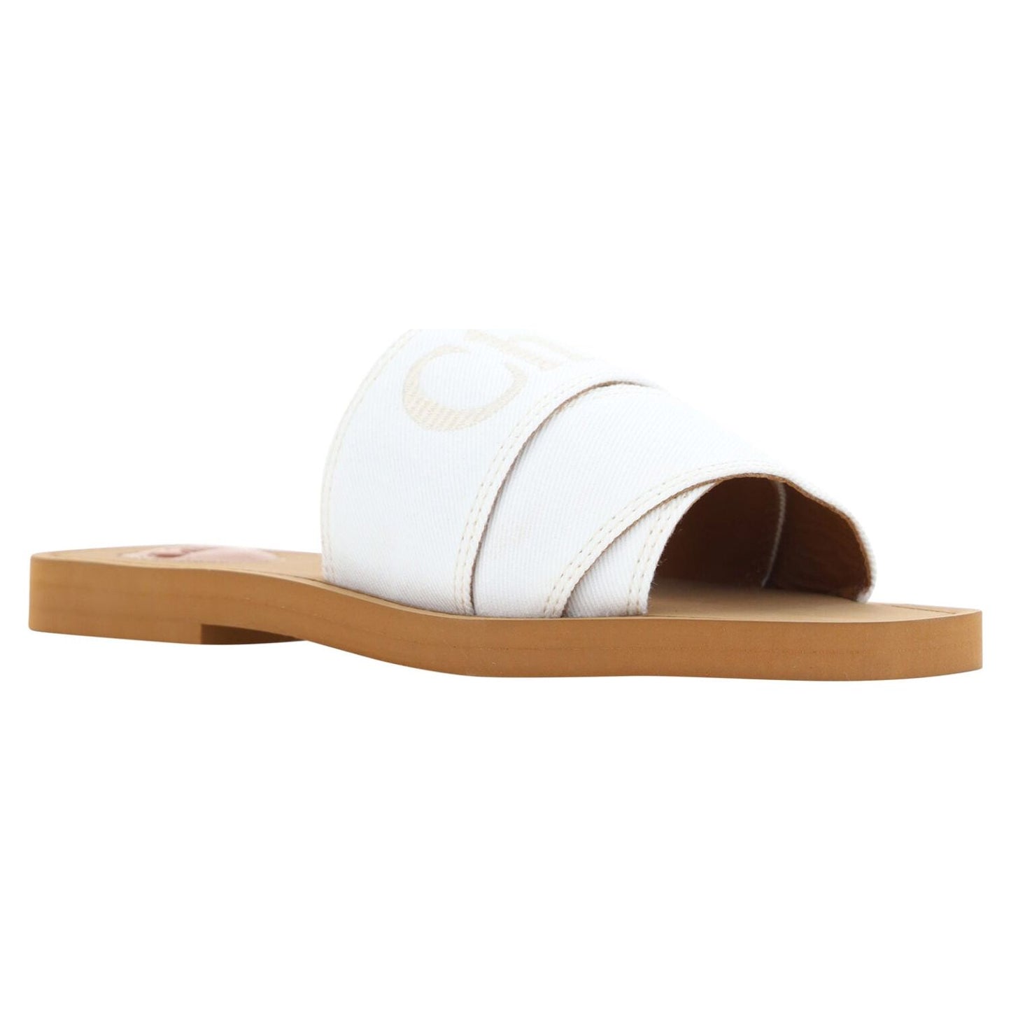 Chloé White Cotton Slides Woody Sandals Chloé