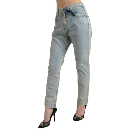 Dolce & Gabbana Blue Washed Cotton Mid Waist Skinny Jeans Dolce & Gabbana