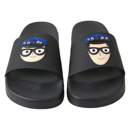 Dolce & Gabbana Black Slides Sandals Beach Saint Barth Shoes Dolce & Gabbana