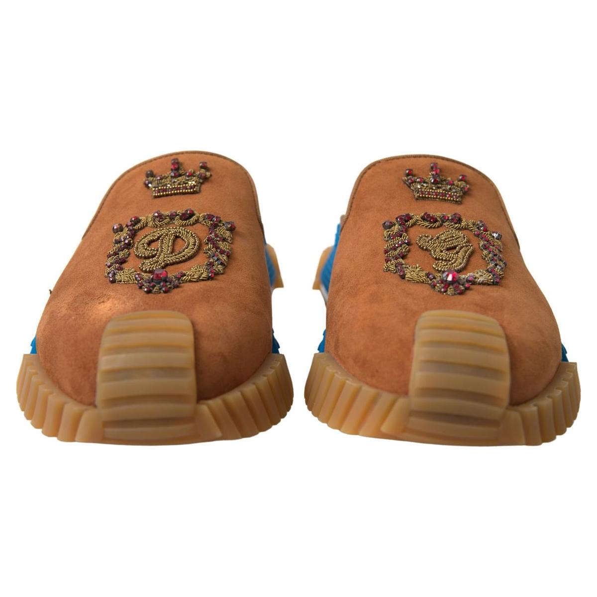 Dolce & Gabbana Brown Suede Crown Logo NS1 Slides Sandals Dolce & Gabbana