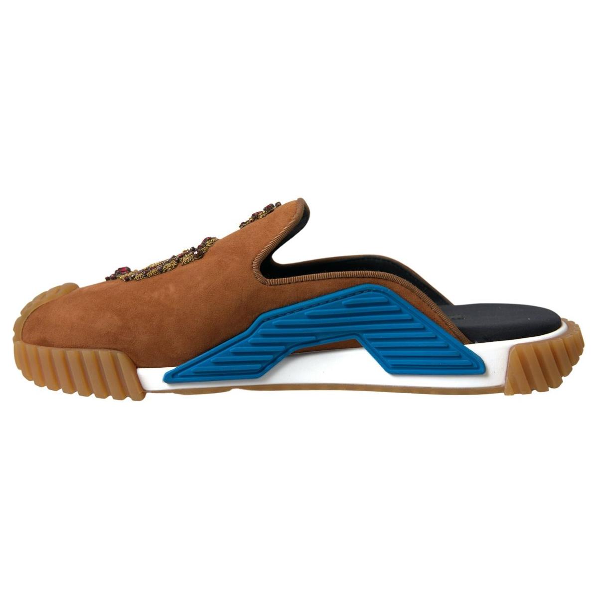 Dolce & Gabbana Brown Suede Crown Logo NS1 Slides Sandals Dolce & Gabbana
